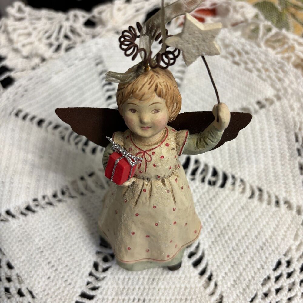 Vintage Hallmark Angel Ornament 5" Figurine Star Gift Rustic Folk Art Christmas